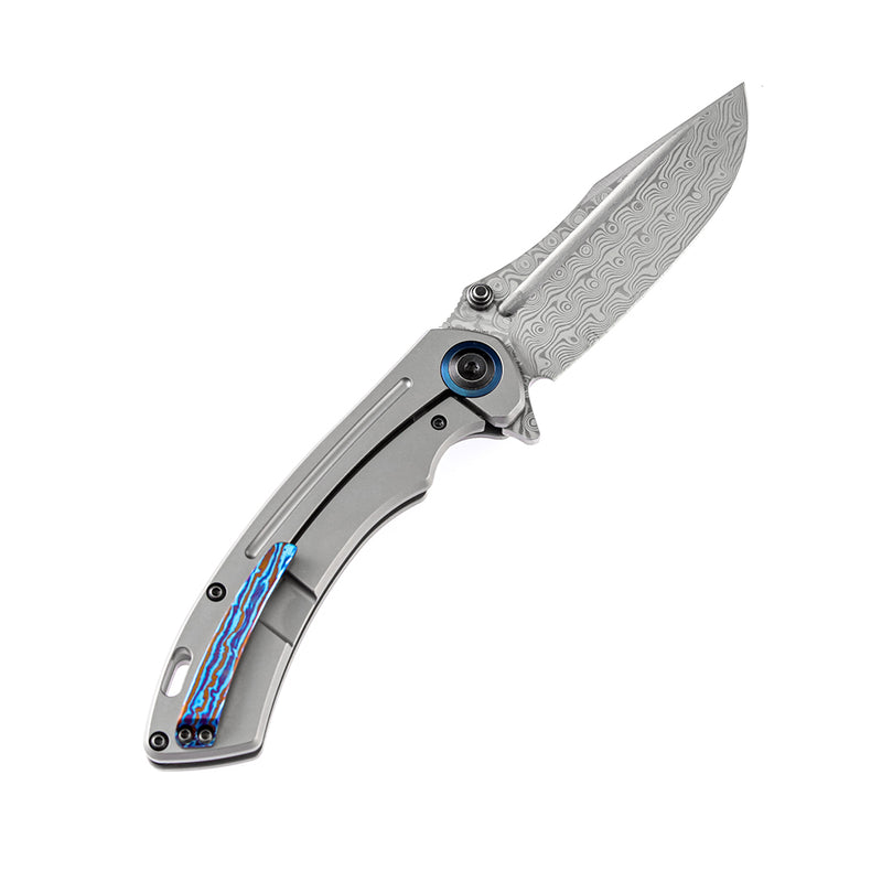 KANSEPT Pretatout K1032D1  Dmascus Blade Stonewashed Titanium Handle with Kmaxrom Design