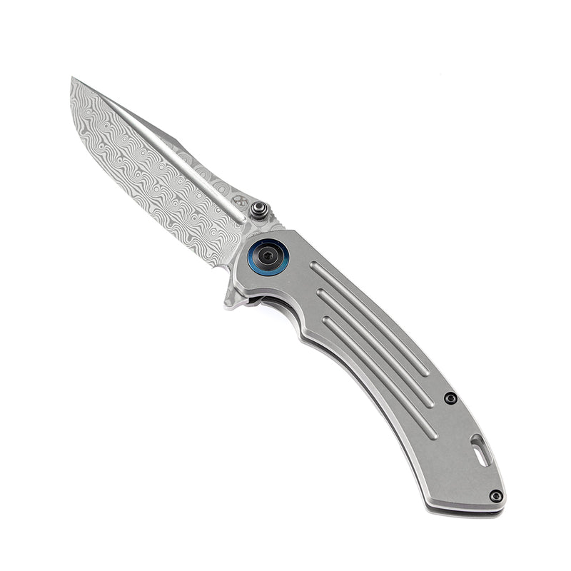 KANSEPT Pretatout K1032D1  Dmascus Blade Stonewashed Titanium Handle with Kmaxrom Design