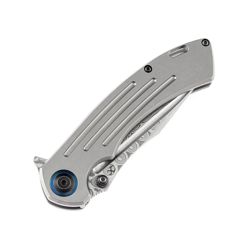 KANSEPT Pretatout K1032D1  Dmascus Blade Stonewashed Titanium Handle with Kmaxrom Design