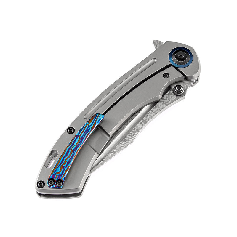 KANSEPT Pretatout K1032D1  Dmascus Blade Stonewashed Titanium Handle with Kmaxrom Design