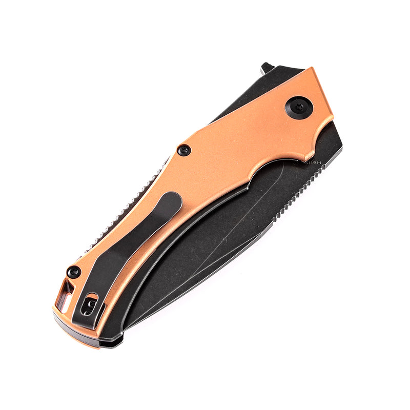 Hellx T1008C1 Folding Tactical Knife with Red Copper Handle Black TiCn Coated D2 Blade