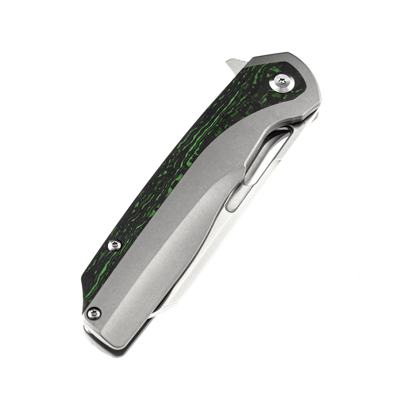 KANSEPT Shard Left Handed Thumb Hole Knife Titanium with Jungle Wear Fat Carbon Handle (3.5'' CPM-S35VN Blade)Kim Ning Design -K1006L6