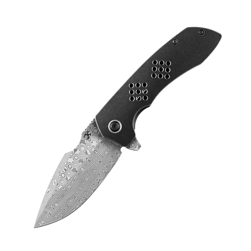 Entity K1036A3 Damascus Blade Black TiCn Coated and Stonewashed  Titanium Handle with Nalu Knives design