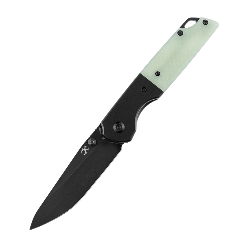 KANSEPT Warrior T1005S4 Black TiCn Coated and Stonewashed Drop Point D2 Blade Black Anodized Aluminum Bolster +Jade G10 Handle with Kim Ning Design