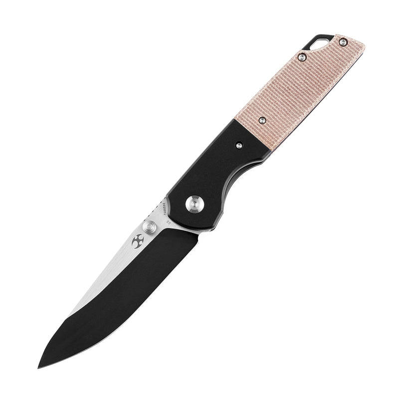 KANSEPT Warrior T1005S5 Black TiCn Coated and Stonewashed Drop Point D2 Blade Black Anodized Aluminum Bolster +Brown Micarta Handle with Kim Ning Design