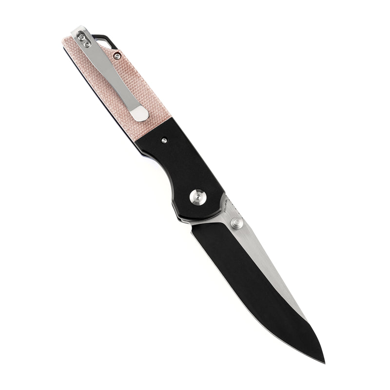 KANSEPT Warrior T1005S5 Black TiCn Coated and Stonewashed Drop Point D2 Blade Black Anodized Aluminum Bolster +Brown Micarta Handle with Kim Ning Design