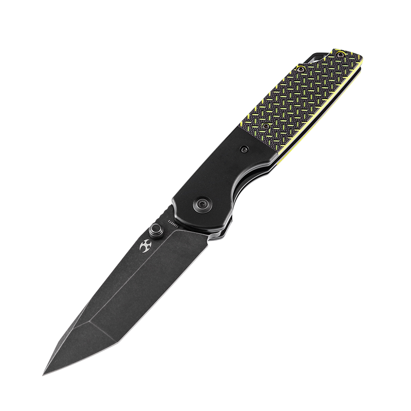 KANSEPT Warrior T1005T2 Black TiCn Coated and Stonewashed Tanto D2 Blade Black Anodized Aluminum Bolster + Black and Green G10 Handle with Kim Ning Design