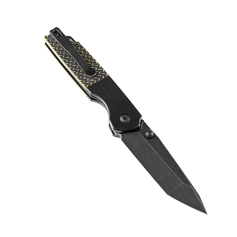 KANSEPT Warrior T1005T2 Black TiCn Coated and Stonewashed Tanto D2 Blade Black Anodized Aluminum Bolster + Black and Green G10 Handle with Kim Ning Design