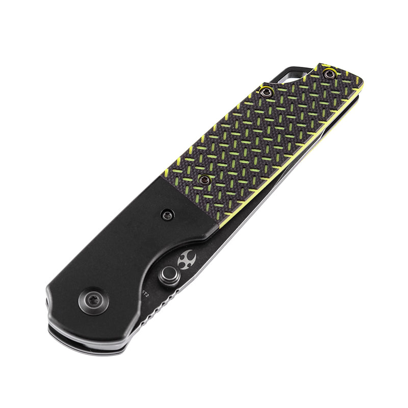 KANSEPT Warrior T1005T2 Black TiCn Coated and Stonewashed Tanto D2 Blade Black Anodized Aluminum Bolster + Black and Green G10 Handle with Kim Ning Design