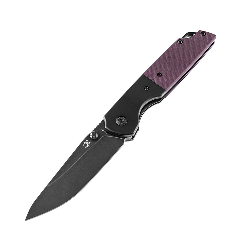 KANSEPT Warrior T1005S6 Black TiCn Coated and Stonewashed Drop Point D2 Blade Black Anodized Aluminum Bolster +Purple  G10 Handle with Kim Ning Design