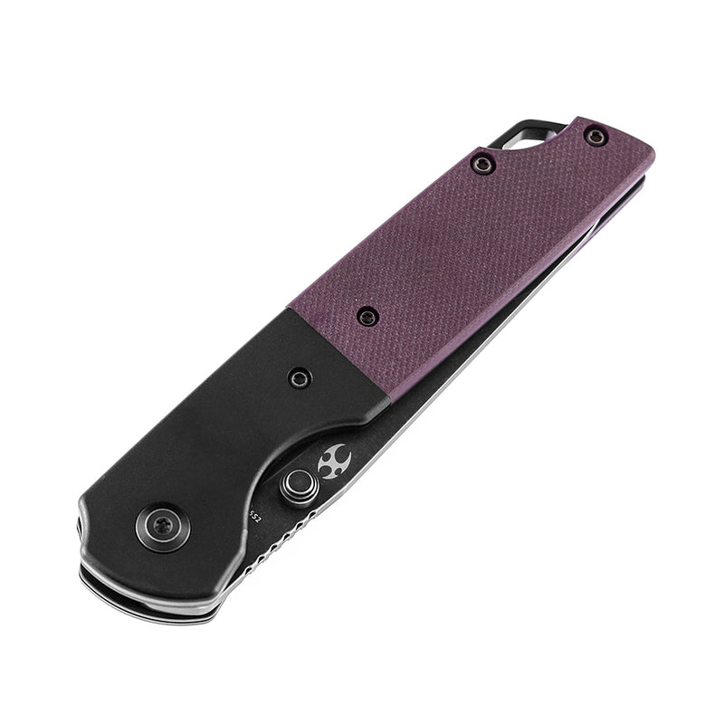 KANSEPT Warrior T1005S6 Black TiCn Coated and Stonewashed Drop Point D2 Blade Black Anodized Aluminum Bolster +Purple  G10 Handle with Kim Ning Design