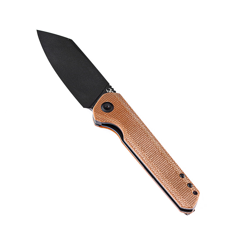 KANSEPT Bulldozer Front Flipper Brown Micarta Handle (3.56" Black TiCn Coated D2 Blade) with Kim Ning Design-T1028A1
