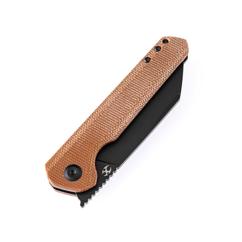 KANSEPT Bulldozer Front Flipper Brown Micarta Handle (3.56" Black TiCn Coated D2 Blade) with Kim Ning Design-T1028A1