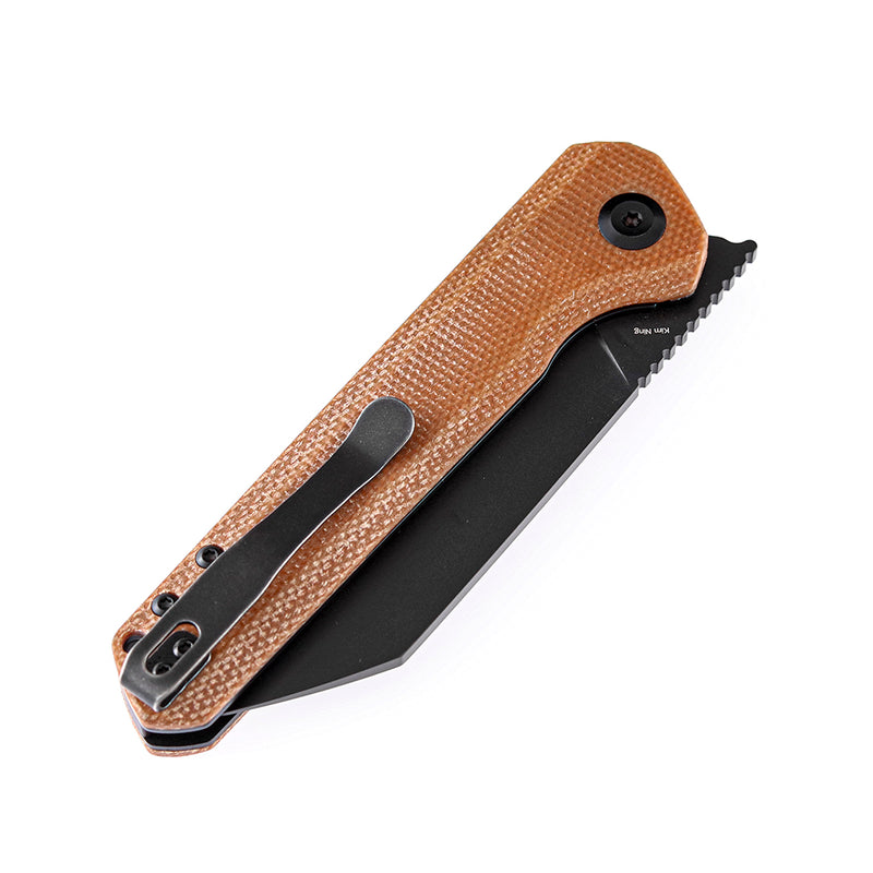 KANSEPT Bulldozer Front Flipper Brown Micarta Handle (3.56" Black TiCn Coated D2 Blade) with Kim Ning Design-T1028A1