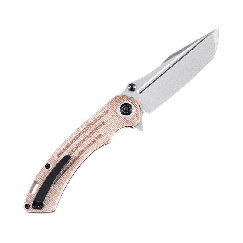 Pretatout T1032T1 Stonewashed 154CM Blade Brown Micarta Handle with Kmaxrom Design