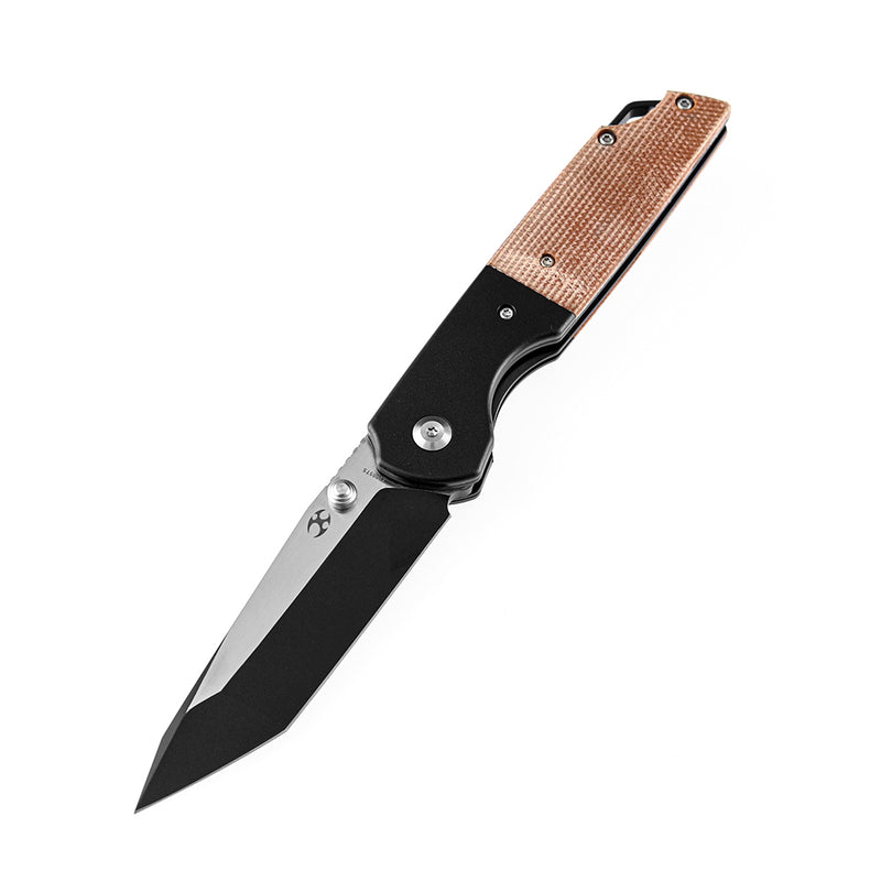 KANSEPT Warrior T1005T5 Black TiCn Coated Machine Rubbed Tanto D2 Blade Black Anodized Aluminum Bolster +Brown Micarta Handle with Kim Ning Design