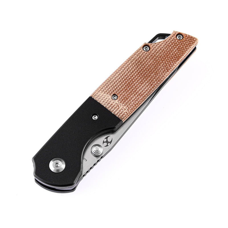 KANSEPT Warrior T1005T5 Black TiCn Coated Machine Rubbed Tanto D2 Blade Black Anodized Aluminum Bolster +Brown Micarta Handle with Kim Ning Design