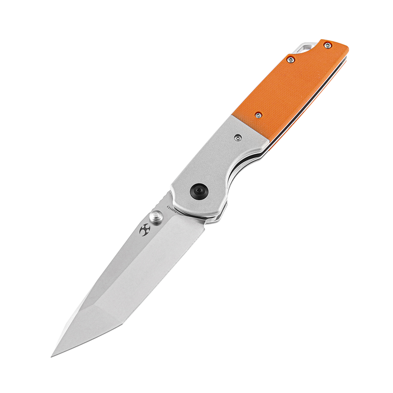 KANSEPT Warrior T1005T3 Stonewashed Tanto D2 Blade Plian Aluminum + Orange G10 Handle with Kim Ning Design