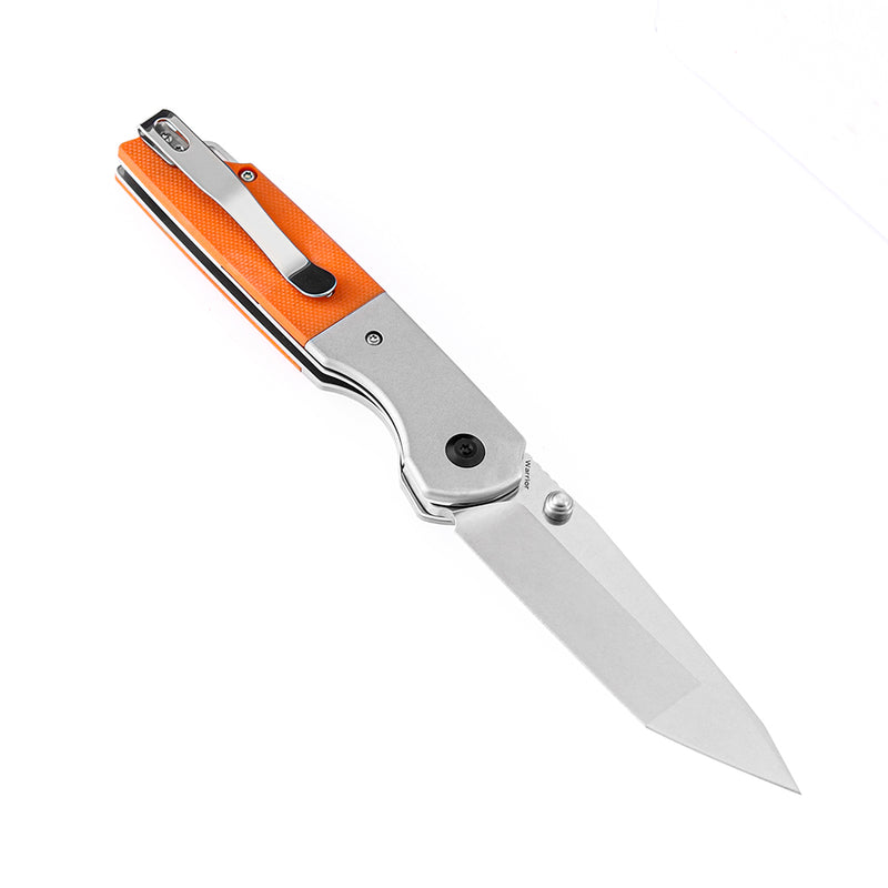KANSEPT Warrior T1005T3 Stonewashed Tanto D2 Blade Plian Aluminum + Orange G10 Handle with Kim Ning Design