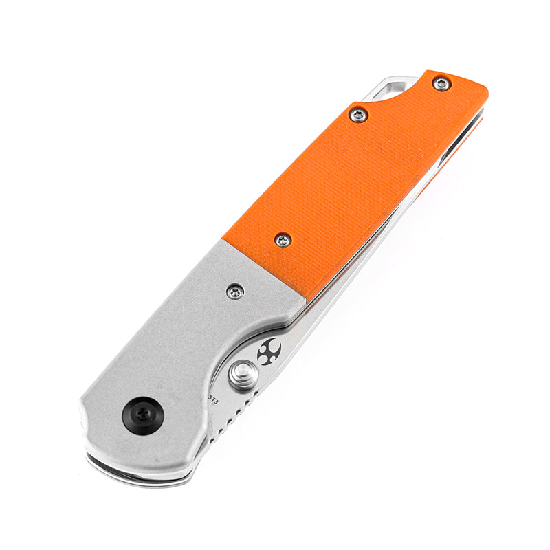 KANSEPT Warrior T1005T3 Stonewashed Tanto D2 Blade Plian Aluminum + Orange G10 Handle with Kim Ning Design