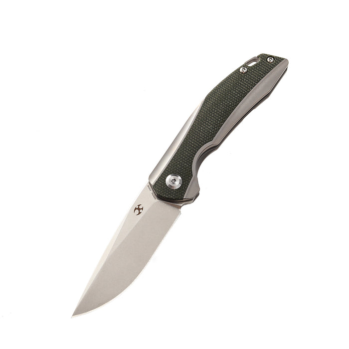 KANSEPT Mini Accipiter Front Flipper Knife OD Green Canvas Micarta +Titanium Handle( 2.9" CPM S35VN Blade) Kim Ning Design-K2007A1