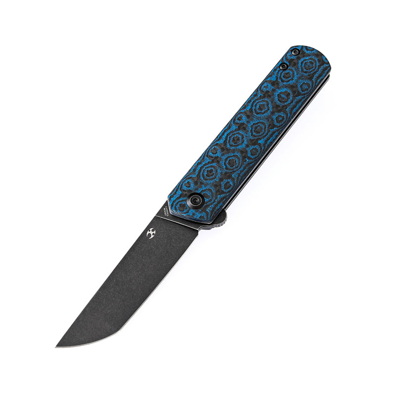 Foosa T2020T7 154CM Blade Non Locking Folding Knife  Blue and Black Rose Carbon Fiber Handle