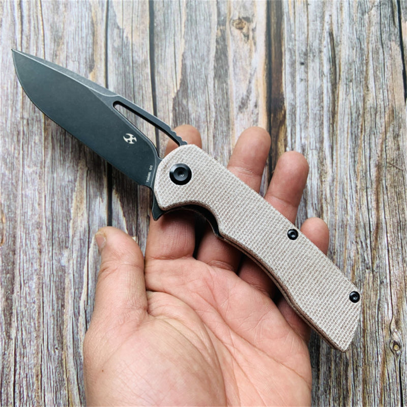 KASEPT Kryo Flipper Brown Micarta Handle(Black Coating D2 Blade )with Kim Ning Design-T1001B1