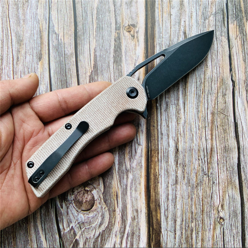 KASEPT Kryo Flipper Brown Micarta Handle(Black Coating D2 Blade )with Kim Ning Design-T1001B1