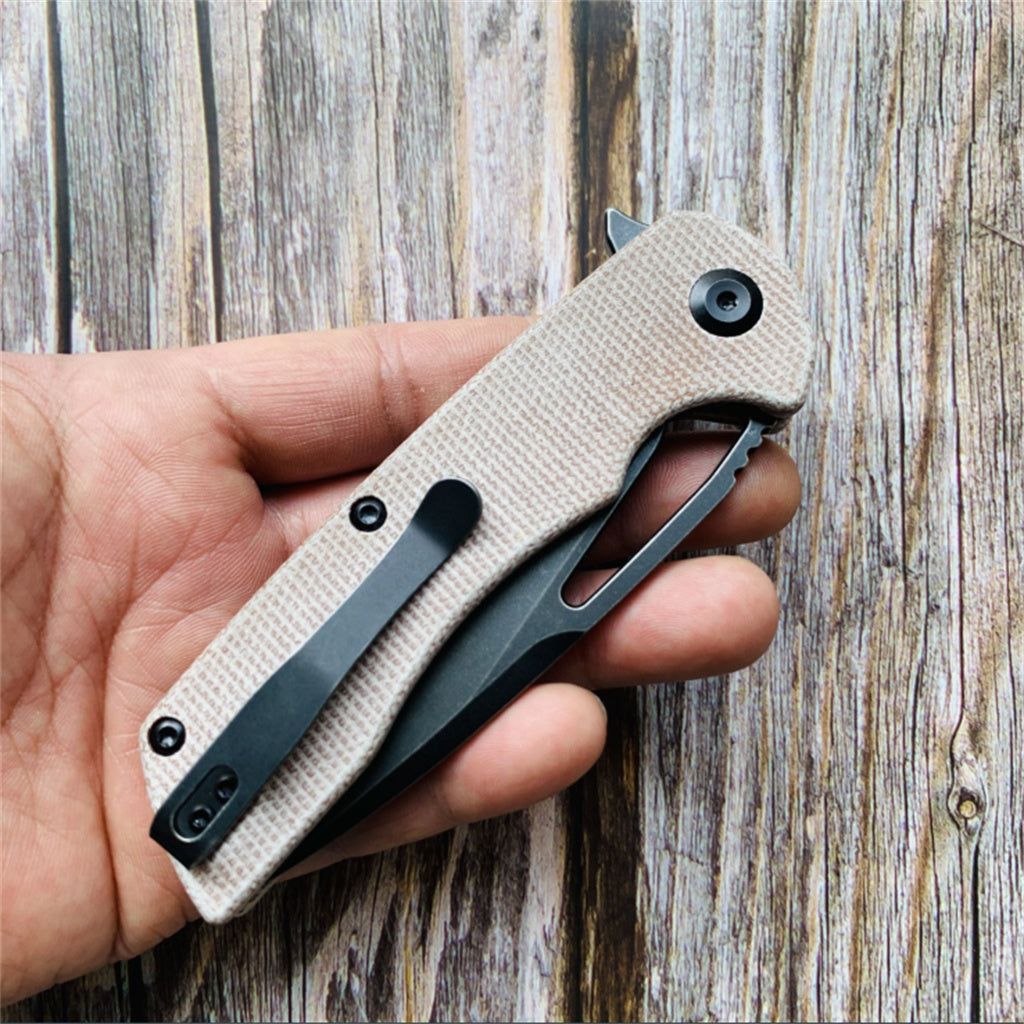 KASEPT Kryo Flipper Brown Micarta Handle(Black Coating D2 Blade