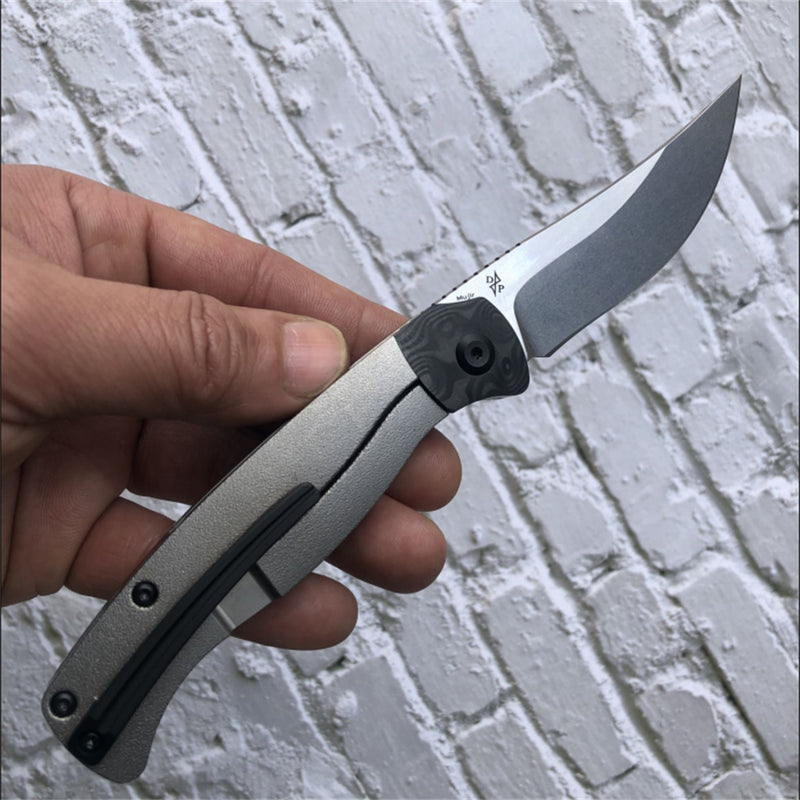 KANSEPT Mujir Front Flipper Knife Orange Peel Titanium with Carbon Fiber Inlay Handle (3.3''CPM-S35VN Blade) Dirk Pinkerton Design-K1014A2