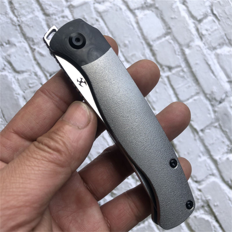 KANSEPT Mujir Front Flipper Knife Orange Peel Titanium with Carbon Fiber Inlay Handle (3.3''CPM-S35VN Blade) Dirk Pinkerton Design-K1014A2