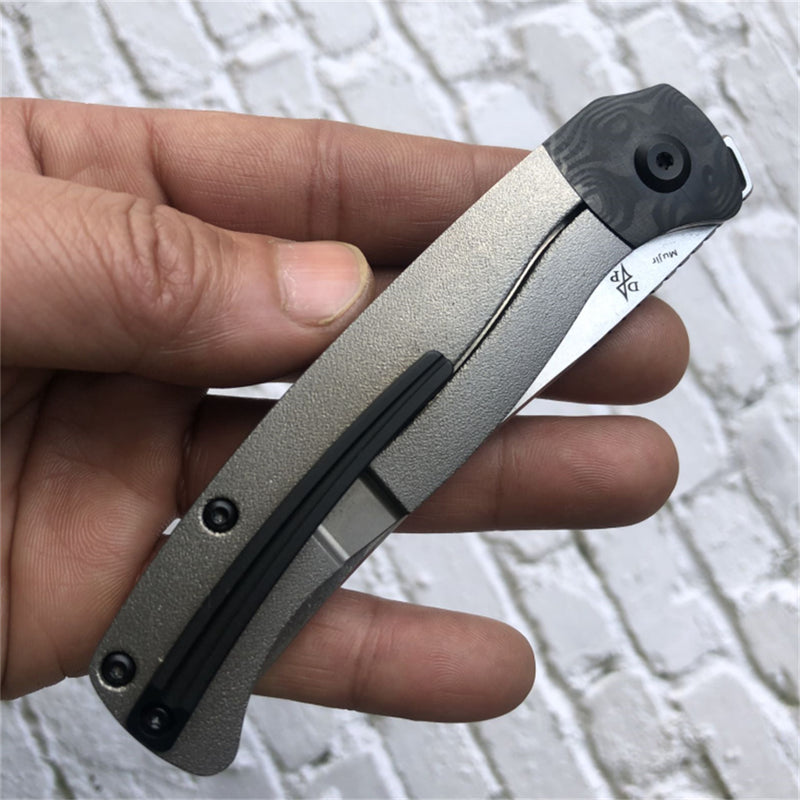 KANSEPT Mujir Front Flipper Knife Orange Peel Titanium with Carbon Fiber Inlay Handle (3.3''CPM-S35VN Blade) Dirk Pinkerton Design-K1014A2