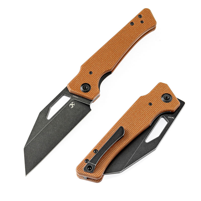 Egress K1033A2 SatinBlack Stonewashed CPM-S35VN Brown Micarta Handle with Nitch Designs Design