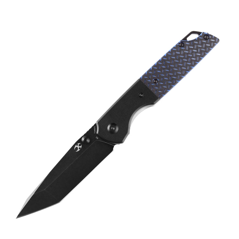 KANSEPT Warrior T1005T1 Black TiCn Coated and Stonewashed Tanto D2 Blade Black Anodized Aluminum Bolster + Black and Blue G10 Handle with Kim Ning Design