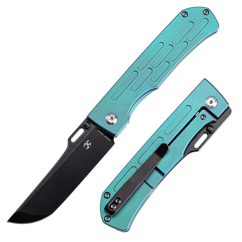 Reedus K1041A4 Black TiCn Coated and Stonewashed CPM-S35VN Green Anodized Titanium Handle with D.O.C.K. Design