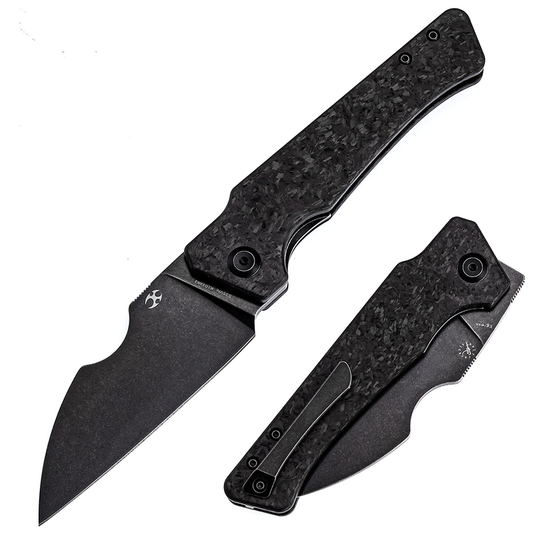 Egress K1033B2 Satin Black Stonewashed CPM-S35VN Shred Carbon Fiber Handle with Nitch Designs Design