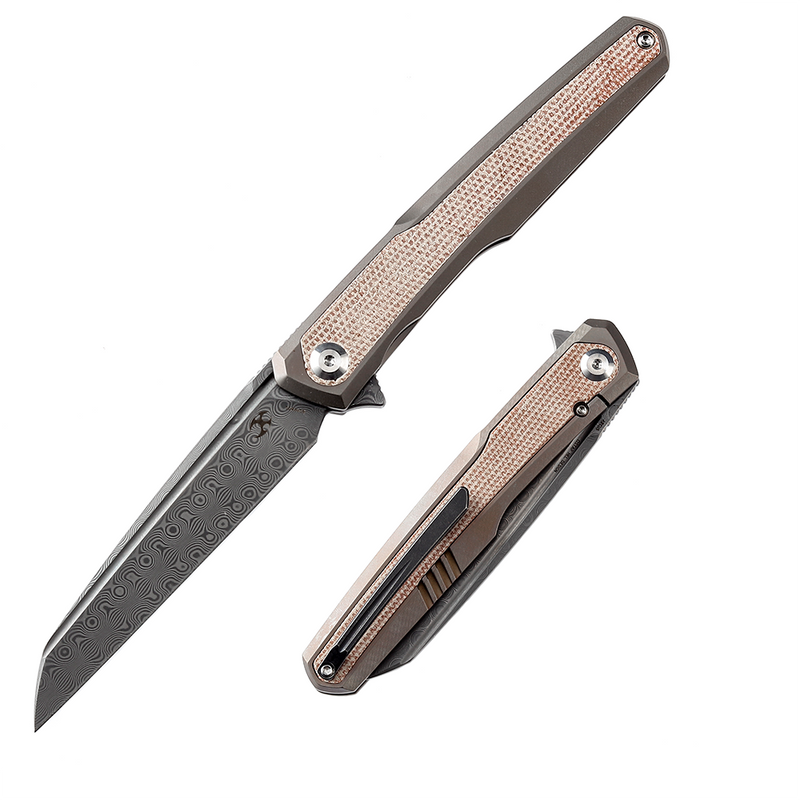 KANSEPT Arcus K1046D1 Ostap Hel  Damascus Bronze Anodized Titanium + Brown Micarta