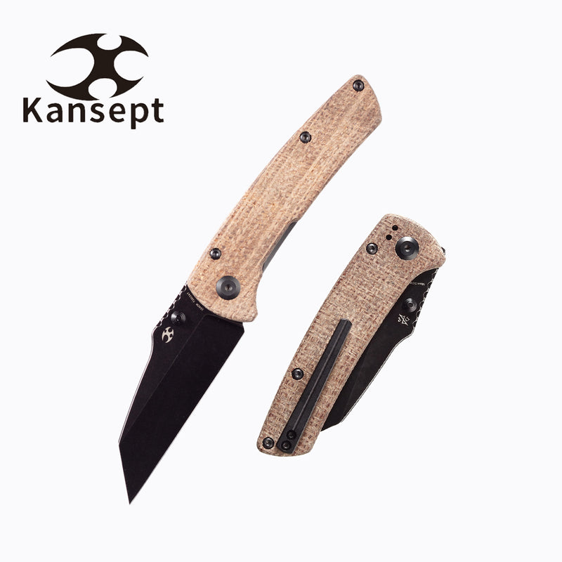KANSEPT Main Street Pocket Knives Brown Micarta Handle Black TiCn Coated Stonewashed  154CM Blade with Dirk Pinkerton Design-T1015A7