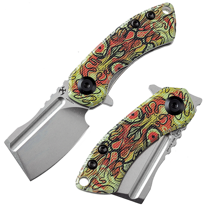 KANSEPT Mini Korvid Flipper Knife G10 with Undead Print-Yellow Handle (1.45'' 154CM Blade) Koch Tools Design -T3030B4