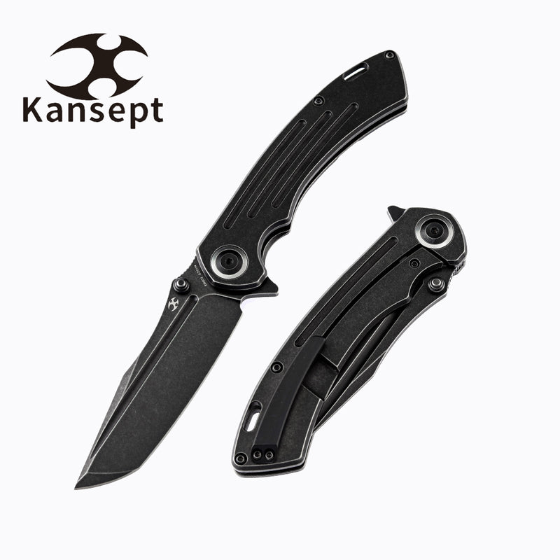 Pretatout K1032T2  Black TiCn Cotaed CPM-S35VN Handle Blade Black Anodized Titanium Handle Handle with Kmaxrom Design