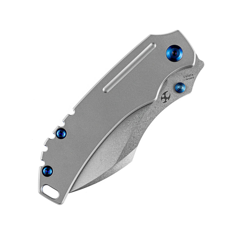 KANSEPT Peican Edc --Left Handed Thumb Knife Stonewashed Titanium Handle (3.0" CPM-S35VN Blade) Kmaxrom Design -K1018L3