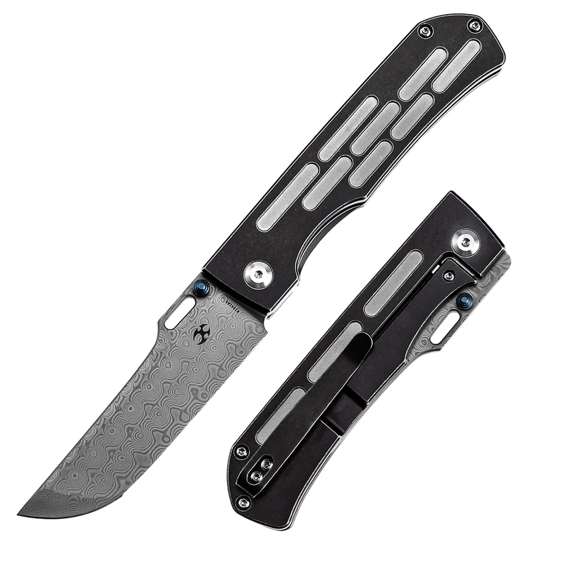 Reedus K1041A6 Damascus Blue Anodized  + Bead Blasted Titanium Handle with D.O.C.K. Design