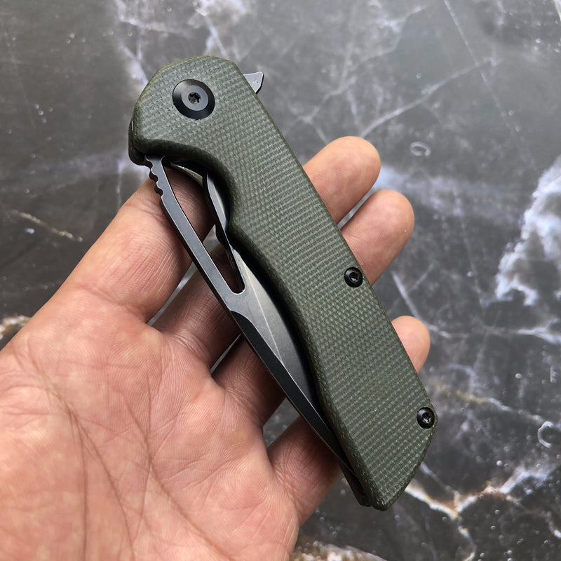 Kryo T1001A4 D2 Blade Dark Green Micarta Handle with Kim Ning Design