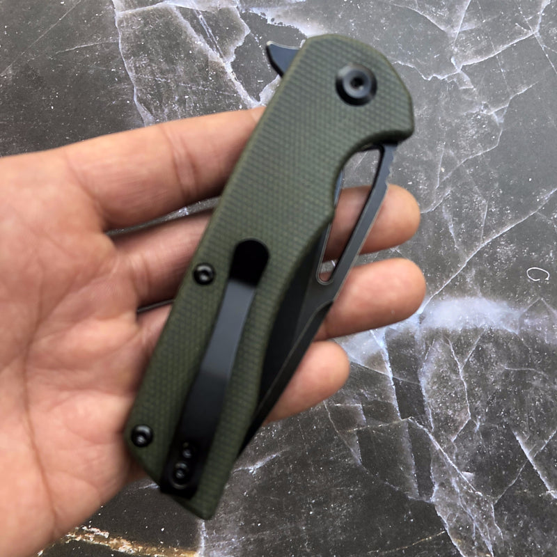 Kryo T1001A4 D2 Blade Dark Green Micarta Handle with Kim Ning Design