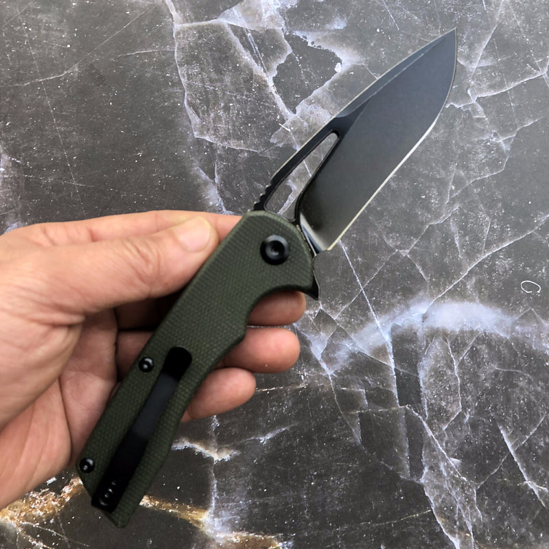 Kryo T1001A4 D2 Blade Dark Green Micarta Handle with Kim Ning Design