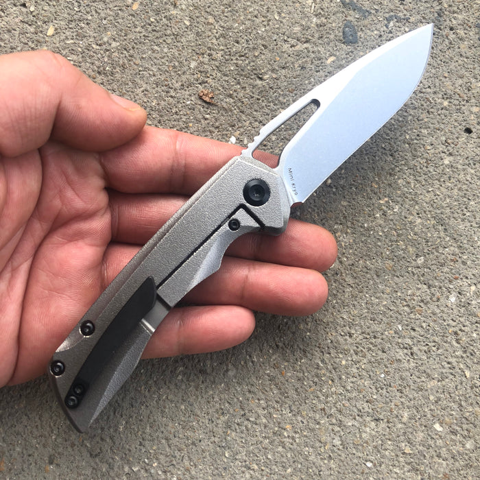 KANSEPT Mini Kryo Flipper/Thumb Hole Knife Light GreyTitanium Handle (2.90" CPM-S35VN Blade)Kim Ning Design -K2001B4