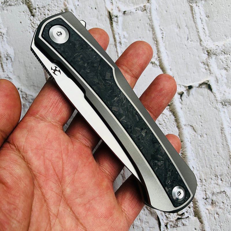 KANSEPT Kratos K1024A1 Ostap Hel Design Titanium Handle with Carbon Fiber Inlay CPM-S35VN Blade