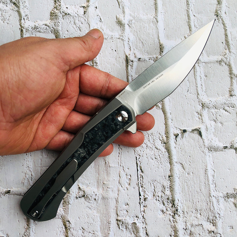 KANSEPT Kratos K1024A1 Ostap Hel Design Titanium Handle with Carbon Fiber Inlay CPM-S35VN Blade