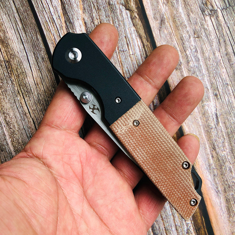 KANSEPT Warrior T1005T5 Black TiCn Coated Machine Rubbed Tanto D2 Blade Black Anodized Aluminum Bolster +Brown Micarta Handle with Kim Ning Design