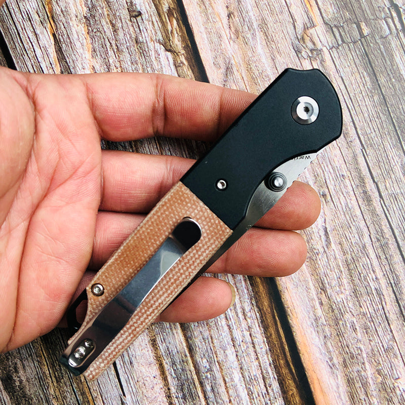 KANSEPT Warrior T1005T5 Black TiCn Coated Machine Rubbed Tanto D2 Blade Black Anodized Aluminum Bolster +Brown Micarta Handle with Kim Ning Design